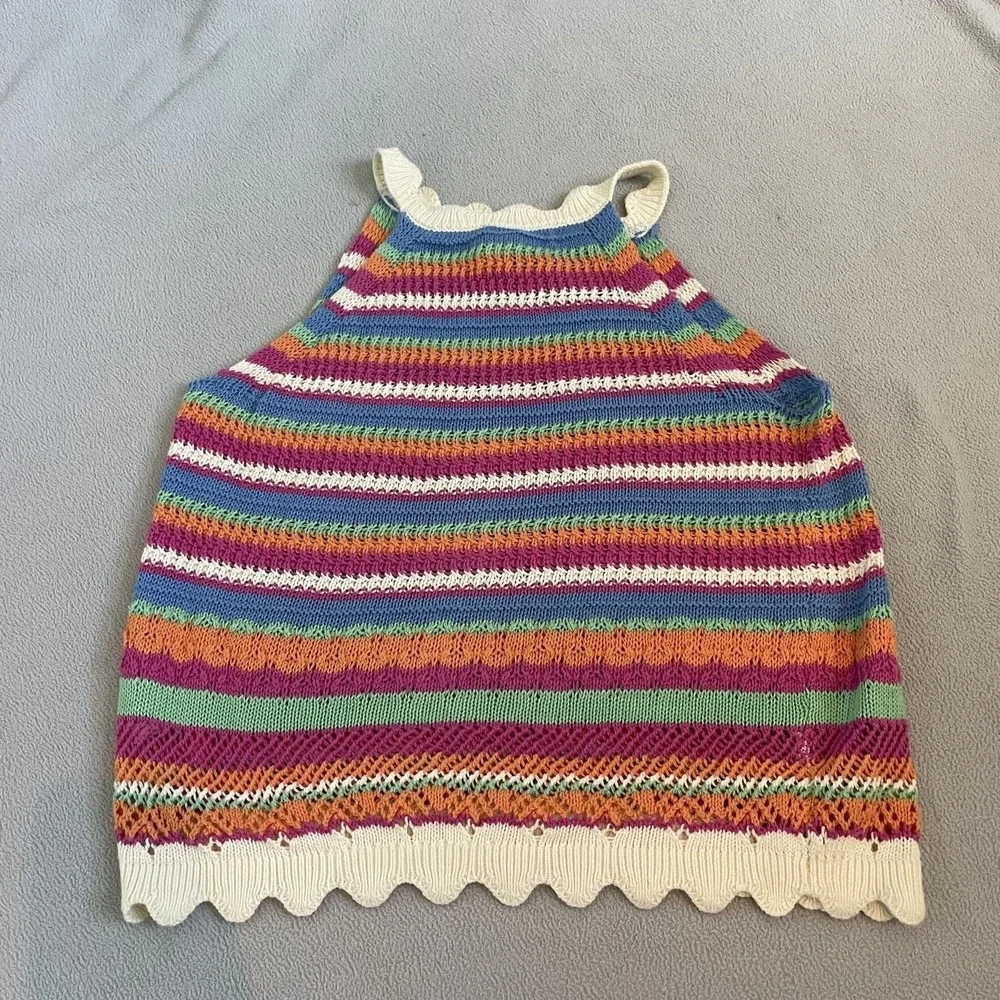 Old Navy Sweater Top Girls XL Sleeveless Striped 60s Boho Tank Crochet Hippie